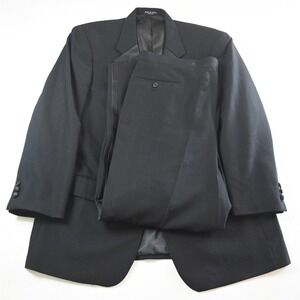 Vtg Y2K Boxy 2000s 44R 38x30 Black Wool Mens Jacket Pants Tuxedo‎